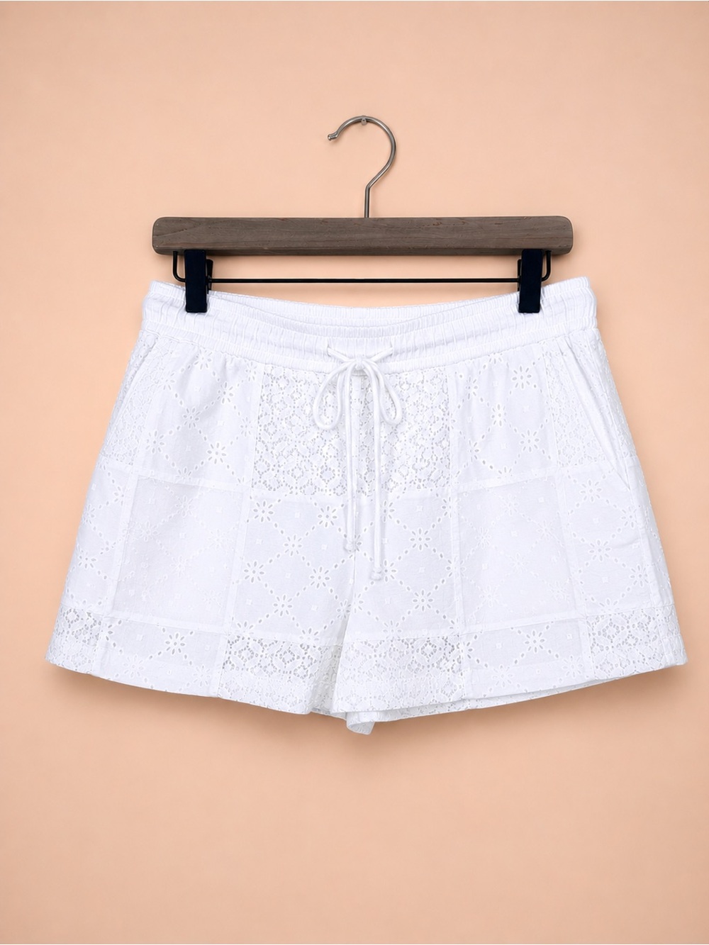 Roxy Honolulu Sunrise Eyelet Shorts Snow White Patchwork Lace  | NWT | L